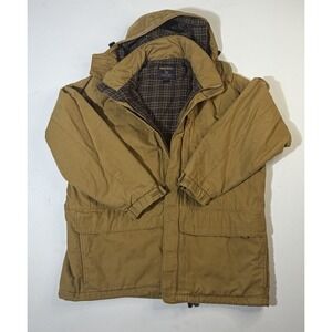 VTG Men's WOOLRICH Mountain Flannel Lined Parka Coat XL Tan Saddle Brown w/ Hood